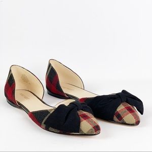 Nine West Red/Tan Plaid Black Bow Flats Size 10